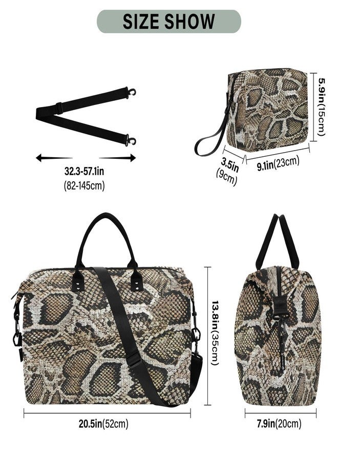 Aflyko Animal Print Travel Duffel Bag Snakeskin Dark Brown Sport Tote Gym Bag Weekender Overnight Bag for Men Women Flight Approved Carry On Bag Fitness Dance Go-To Bag Daily Bag - Image 2